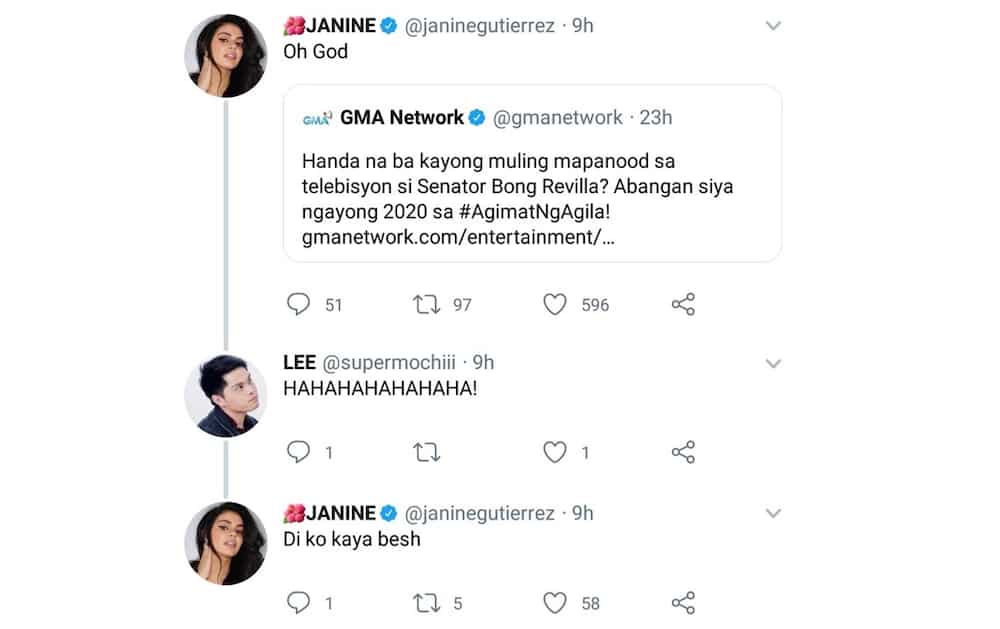 Janine Gutierrez has viral reaction to Bong Revilla being the star of new GMA show