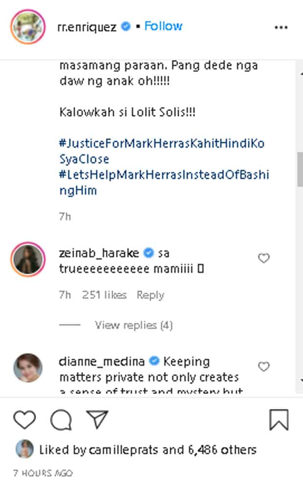 Celebrities, nag-react sa post ni RR Enriquez ukol sa pagtrato ni Lolit Solis kay Mark Herras