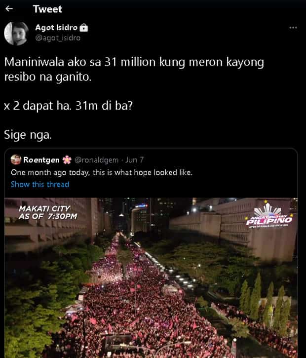 Agot Isidro, hinamon ang 31 million: "Maniniwala ako kung meron kayong resibo na ganito"