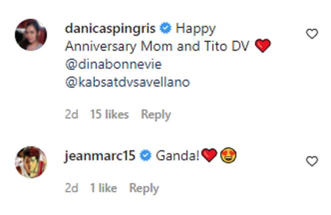 Danica Sotto greets Dina Bonnevie and DV Savellano on their wedding anniversary
