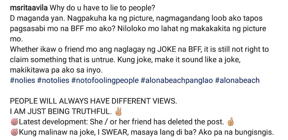 Rita Avila has heated argument with netizens after calling out person who claims to be her 'BFF'