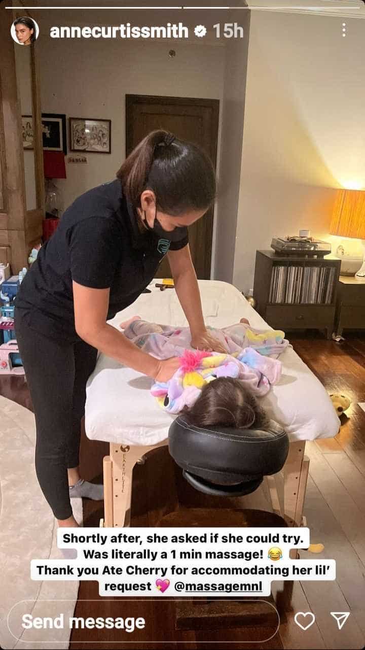 Anne Curtis posts about having “little chat” with Dahlia while getting much-needed massage
