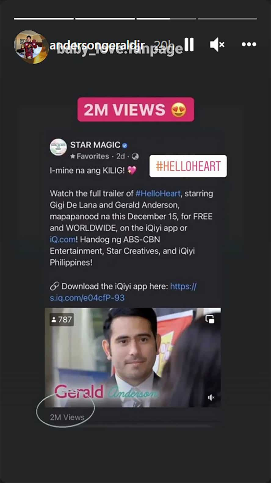 Gerald Anderson, ibinida ang 2M views sa trailer ng ‘Hello, Heart’ kung saan katambal niya si Gigi De Lana