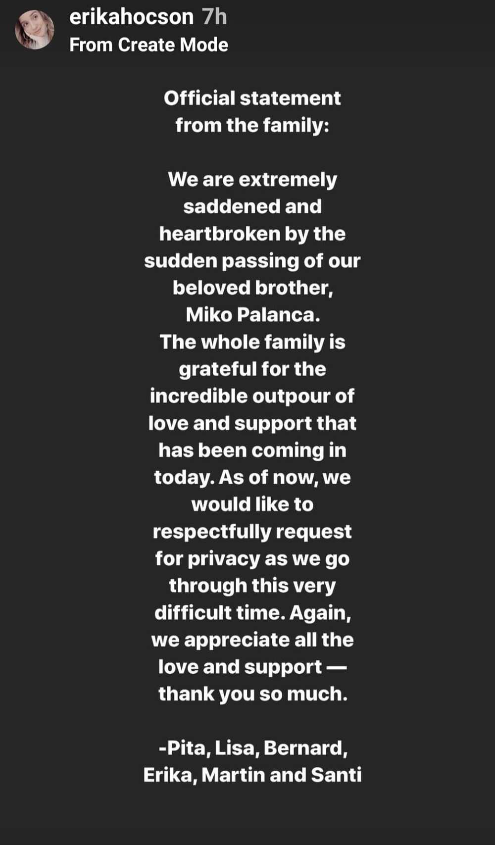 Mico Palanca's family releases official statement on his death Mico Palanca's family releases official statement on his death