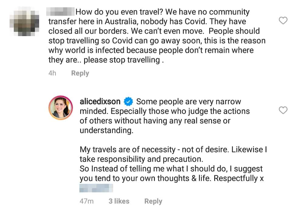 Alice Dixson answers netizen asking her to stop traveling amid the pandemic