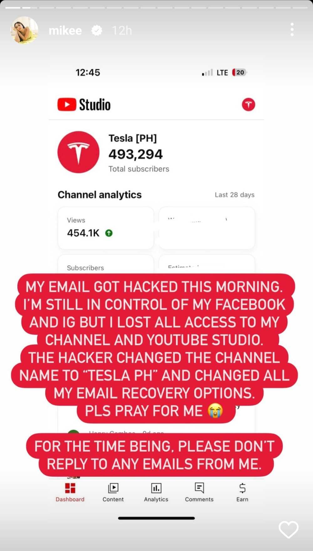 Mikee Quintos, humingi ng panalangin mula sa kanyang mga followers matapos ma-hack ang kanyang email account Mikee Quintos, humingi ng panalangin mula sa kanyang mga followers matapos ma-hack ang kanyang email account