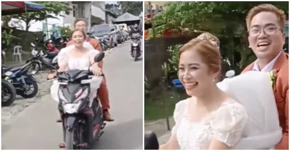 Bagong kasal na piniling mag-motor kaysa rumenta pa ng bridal car, kinagiliwan ng marami