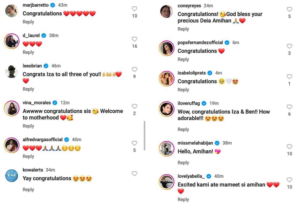 Celebrities congratulate Iza Calzado after she announced birth of daughter Deia Amihan