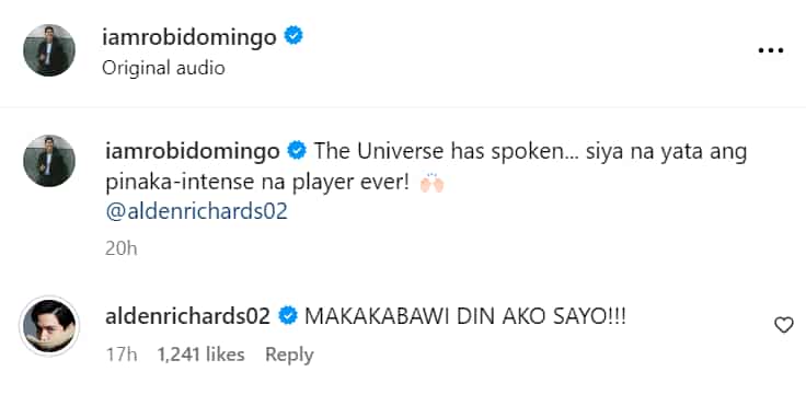 Alden Richards, nag-komento sa post ni Robi Domingo: "Makakabawi din ako sa'yo"