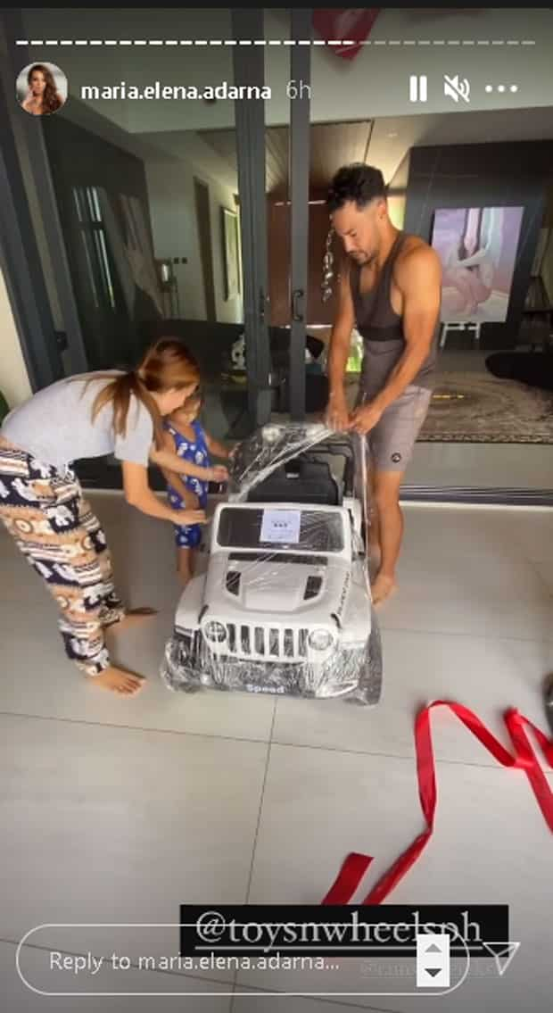 Derek Ramsay gives Elias giant remote control car, labels it: "From Tito D"