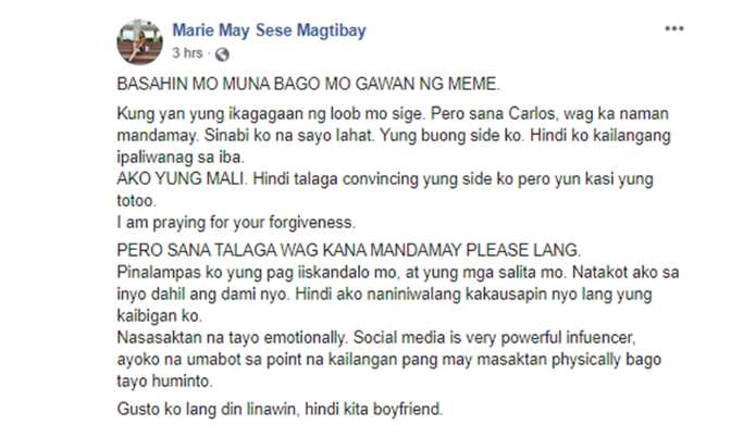 Babaeng sangkot sa viral video na “Nag-usap lang kami," bumuwelta sa post ng BF