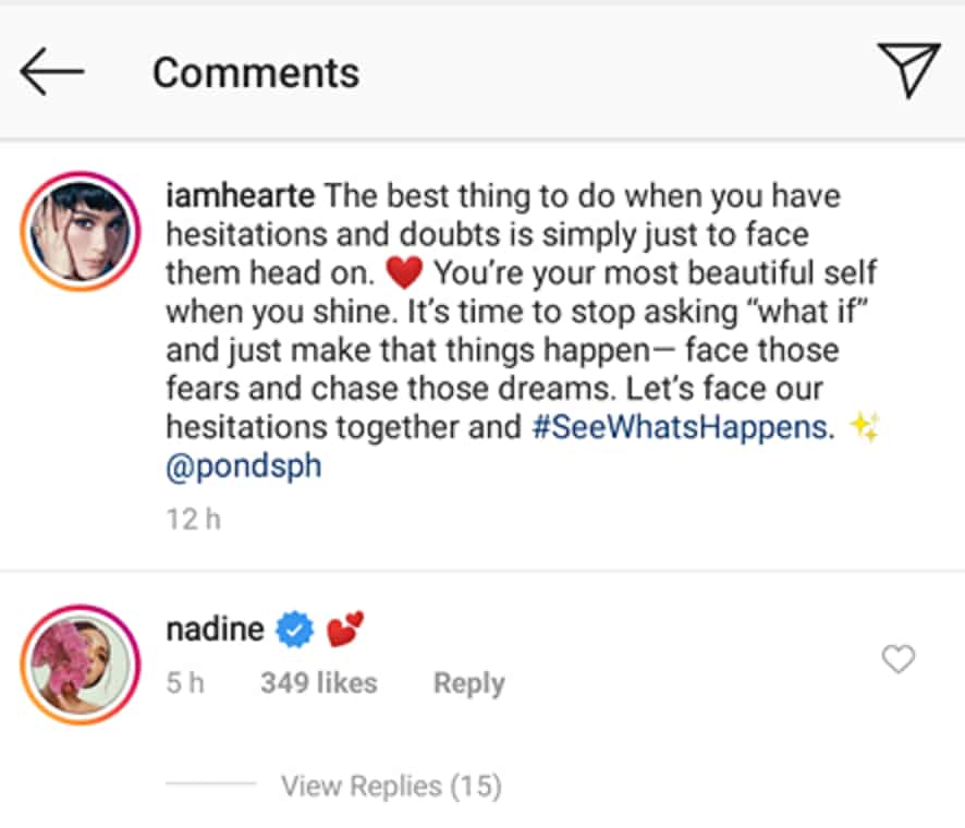 Nadine Lustre reacts to Heart Evangelista's viral post