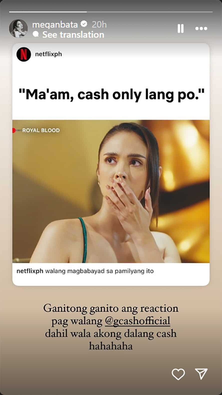 Megan Young, may nakatutuwang post sa socmed: “Ganito ang reaction pag walang gcash”
