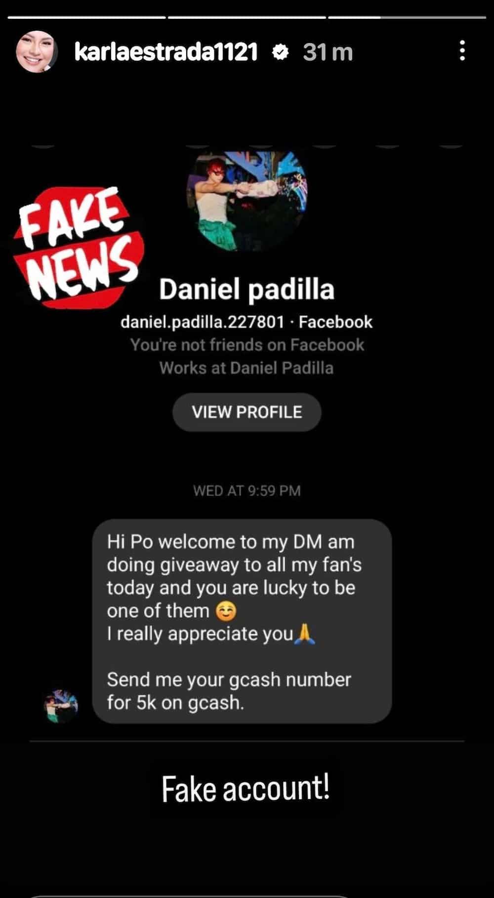 Karla Estrada, binalaan ang netizens ukol sa fake account ni Daniel Padilla