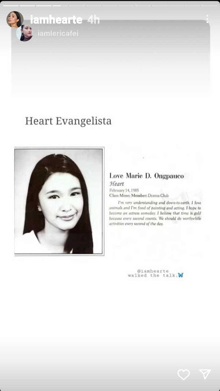Heart Evangelista reposts yearbook photo showing her write-up, innate beauty