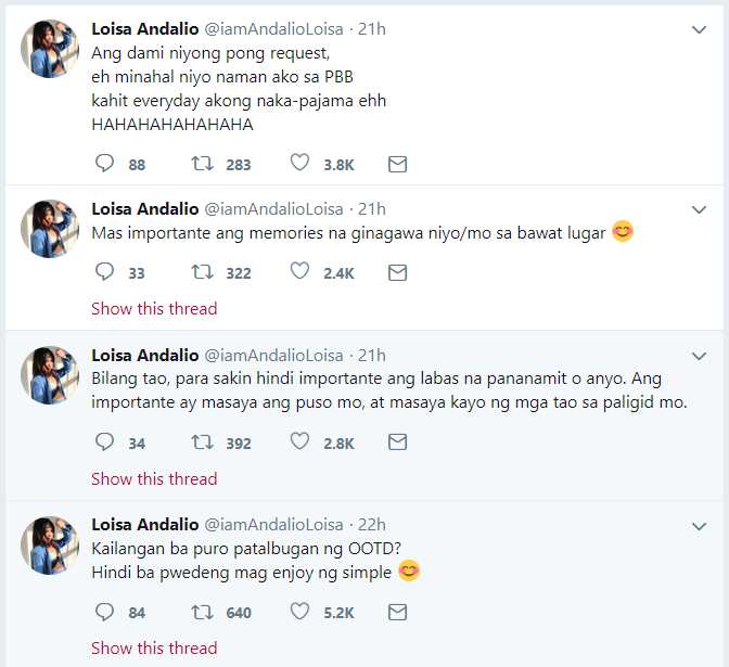 Loisa Andalio tweets about her demanding followers