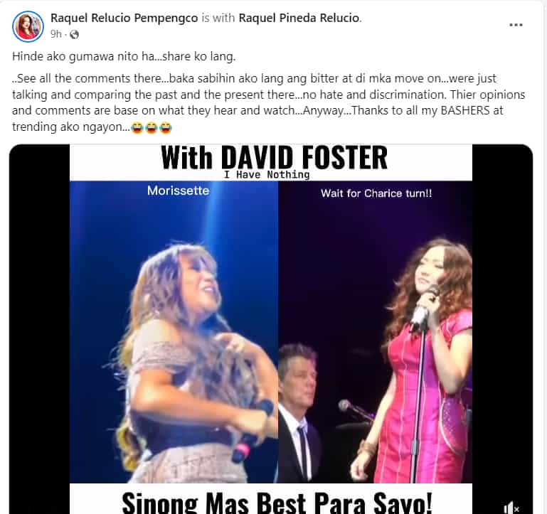 Raquel Pempengco, binahagi ang video ng pagkanta nina Morisette at Charice