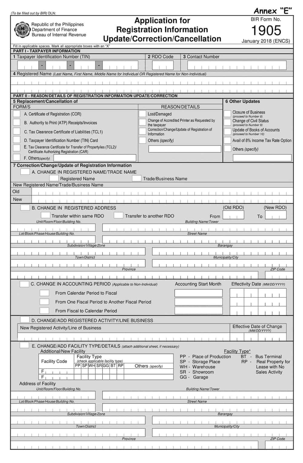 BIR Form 1905