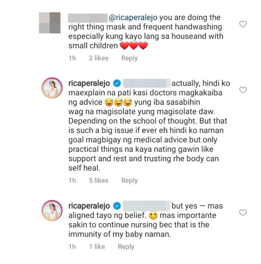 Rica Peralejo, nagpaliwanag sa netizen na kumwestiyon sa di niya pag-isolate