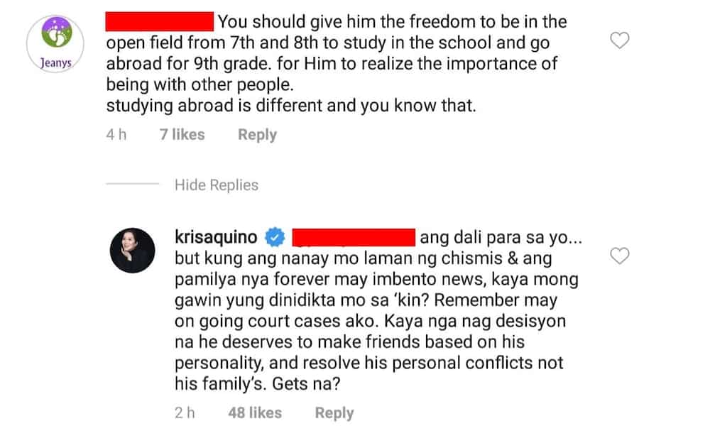 Kris Aquino lambasts netizen who said Bimby should have freedom to study outside of home