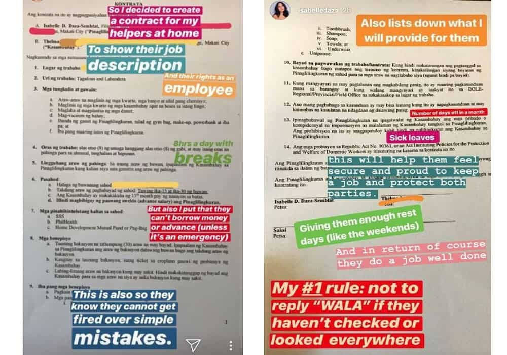 Isabelle Daza posts photo of contract with maids; includes plane ticket for vacation