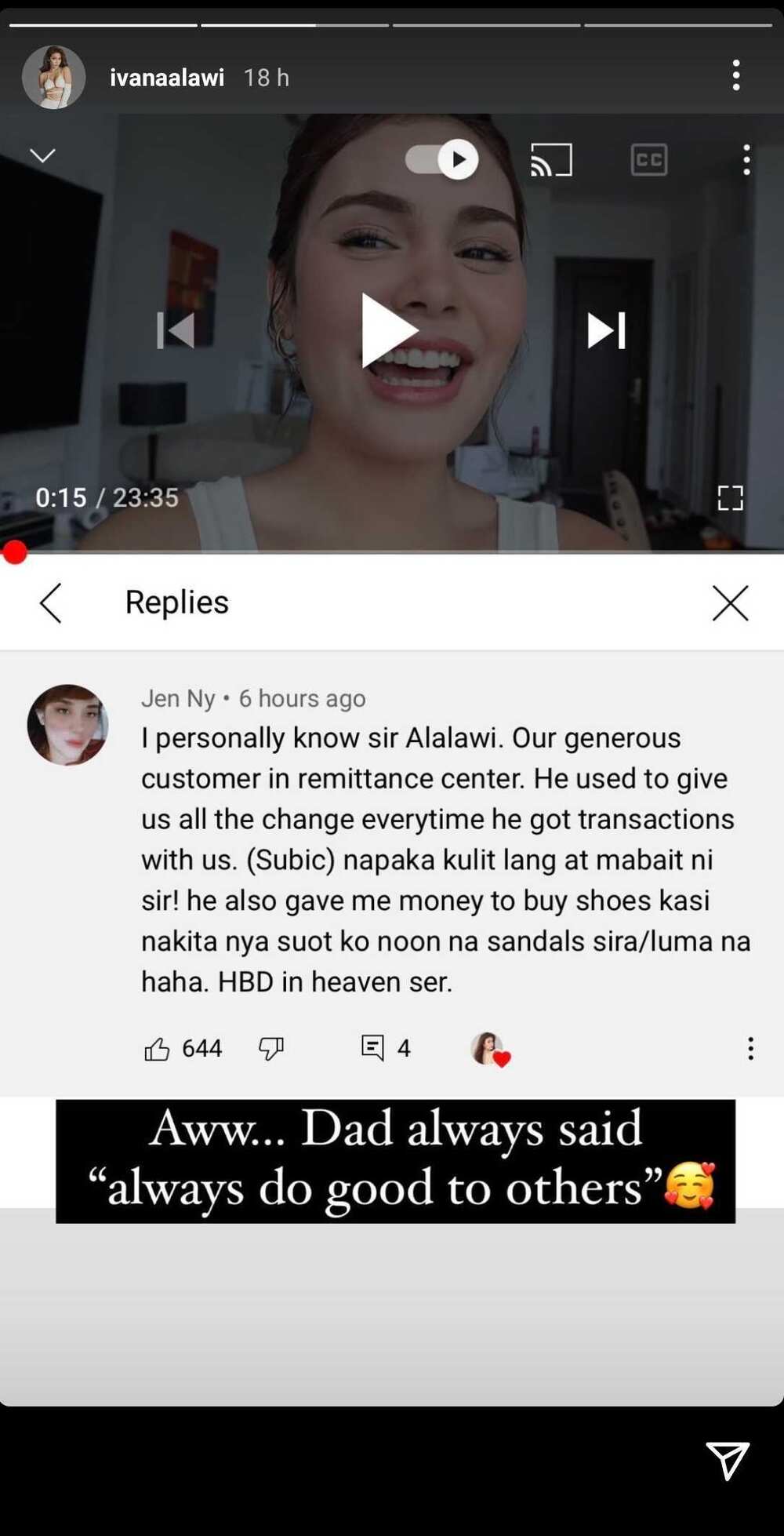 Ivana Alawi moved by netizen's comment recounting her dad's generosity