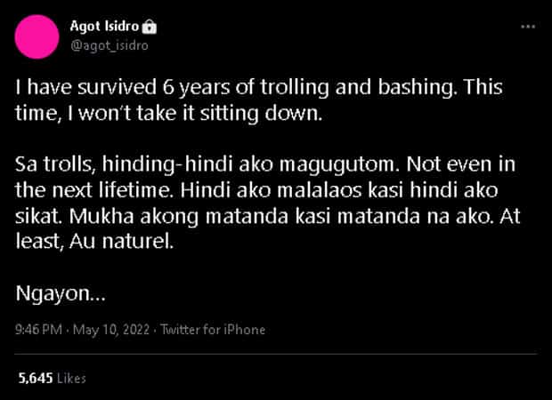 Agot Isidro burns trolls on socmed: "Kung kailangan niyo tulong, singilin niyo yung Tallano gold"