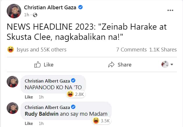 Xian Gaza, nag-post ng “news headline 2023” ukol kina Zeinab Harake at Skusta Clee: “nagkabalikan na!"