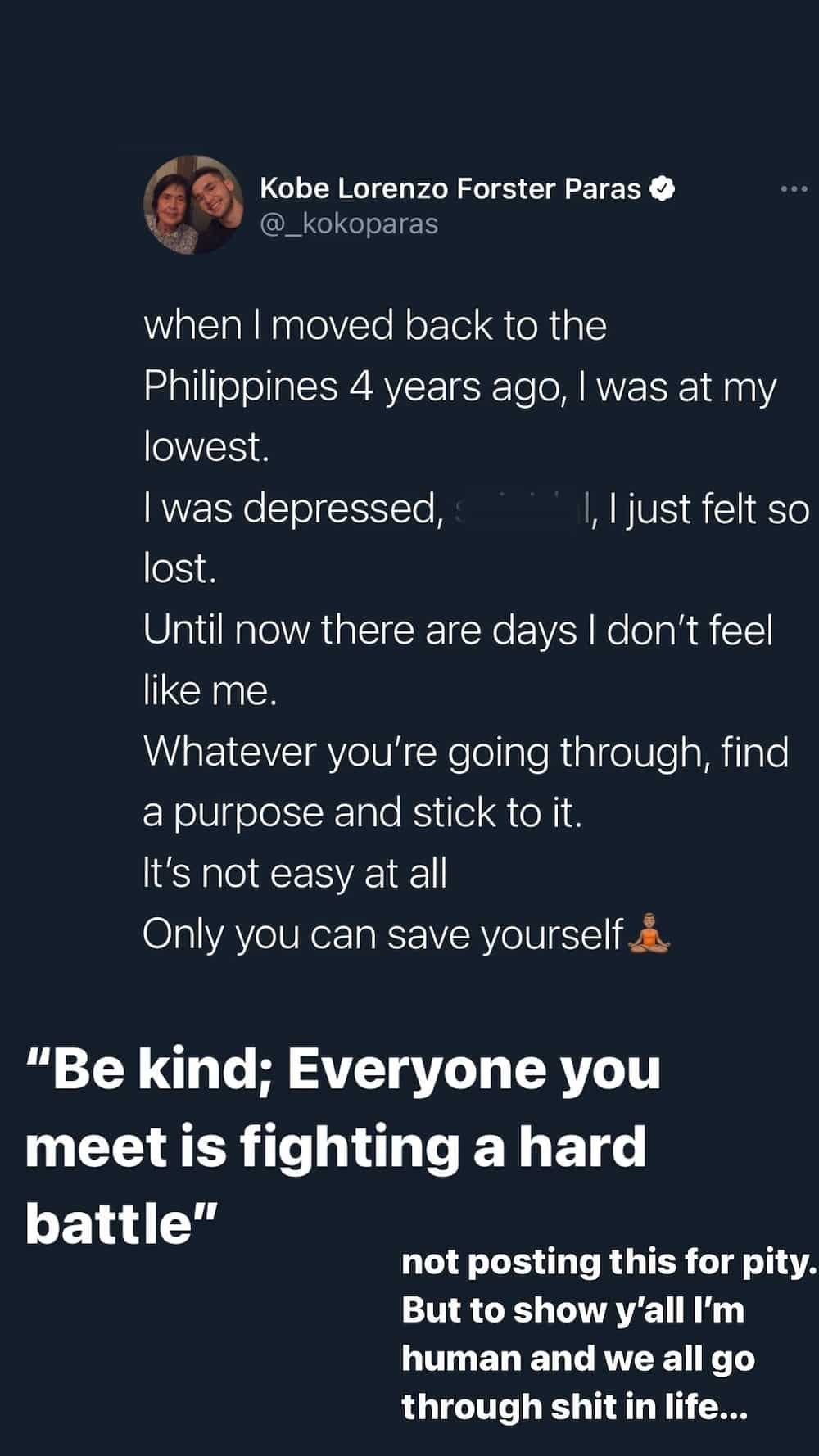 Kobe Paras, pinagkaguluhan ng netizens ang pinakahuling post: “I was depressed, I just felt so lost”