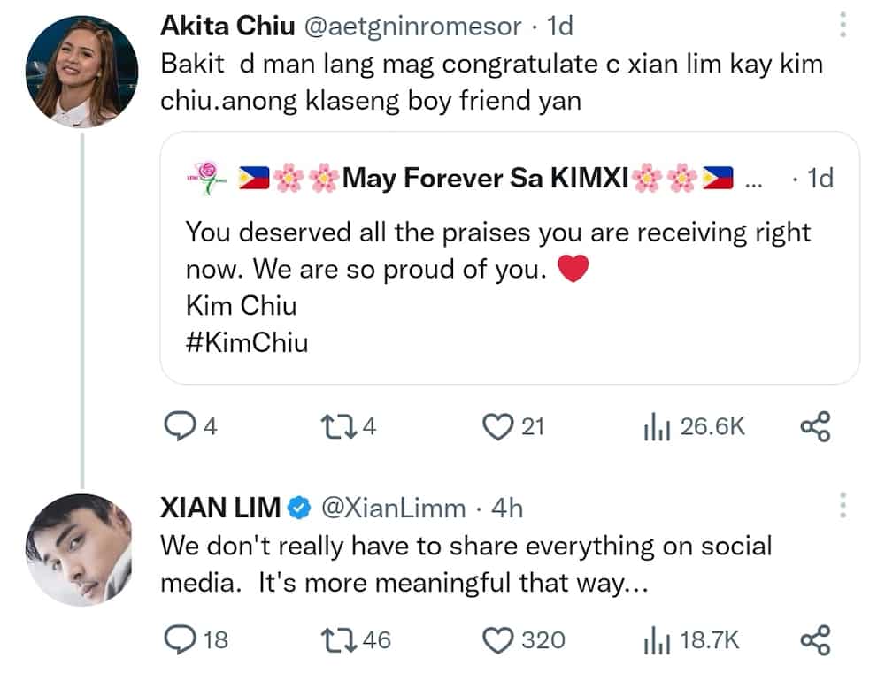 Xian Lim lectures netizen who criticized him for not congratulating Kim Chiu on social media Xian Lim lectures netizen who criticized him for not congratulating Kim Chiu on social media
