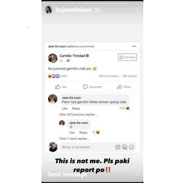 Jane de Leon, itinangging siya ang nag-comment sa “gamitin utak” post ni Camille Trinidad