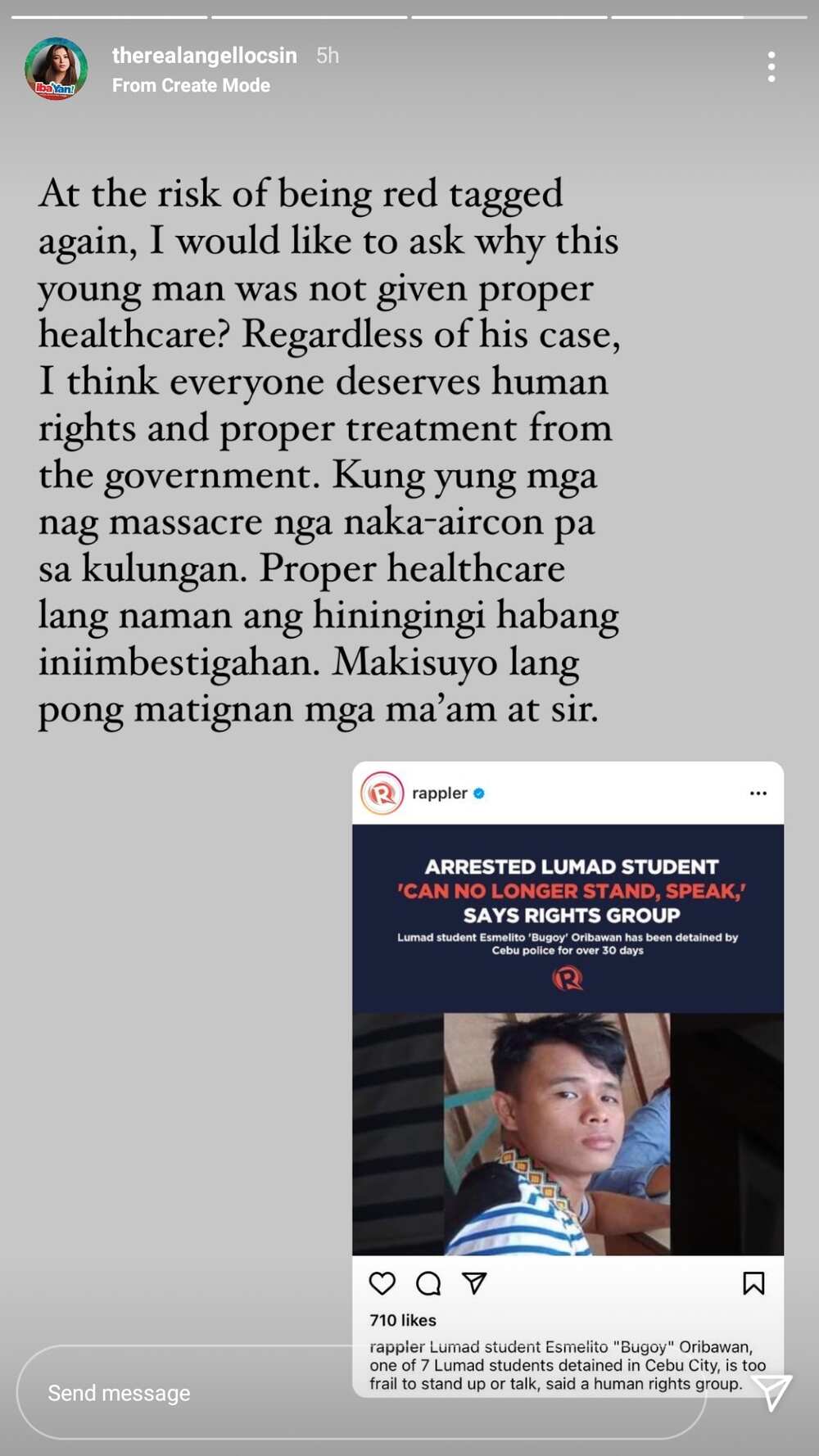 Angel Locsin, binatikos ang gobyerno: “Ba’t ‘di nabigyan ng karampatang lunas ang binatilyong Lumad?”