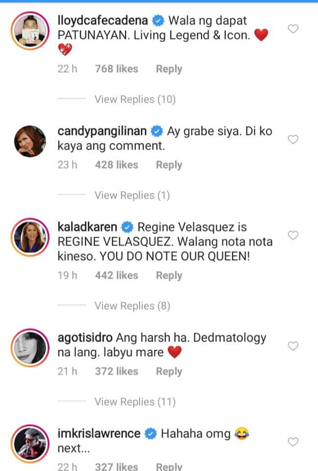 Celebrities furious at netizen criticizing Regine Velasquez's performance