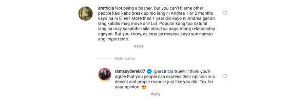 Derek Ramsay responded to a netizen comparing him with Bea Alonzo