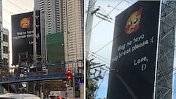Netizens, nawindang sa billboard na umaapelang huwag na silang mag-break ng jowa: "Love, D"