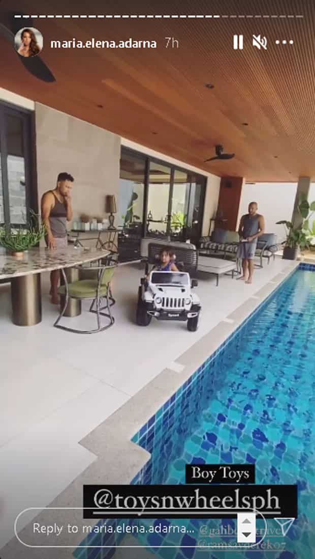 Derek Ramsay gives Elias giant remote control car, labels it: "From Tito D"