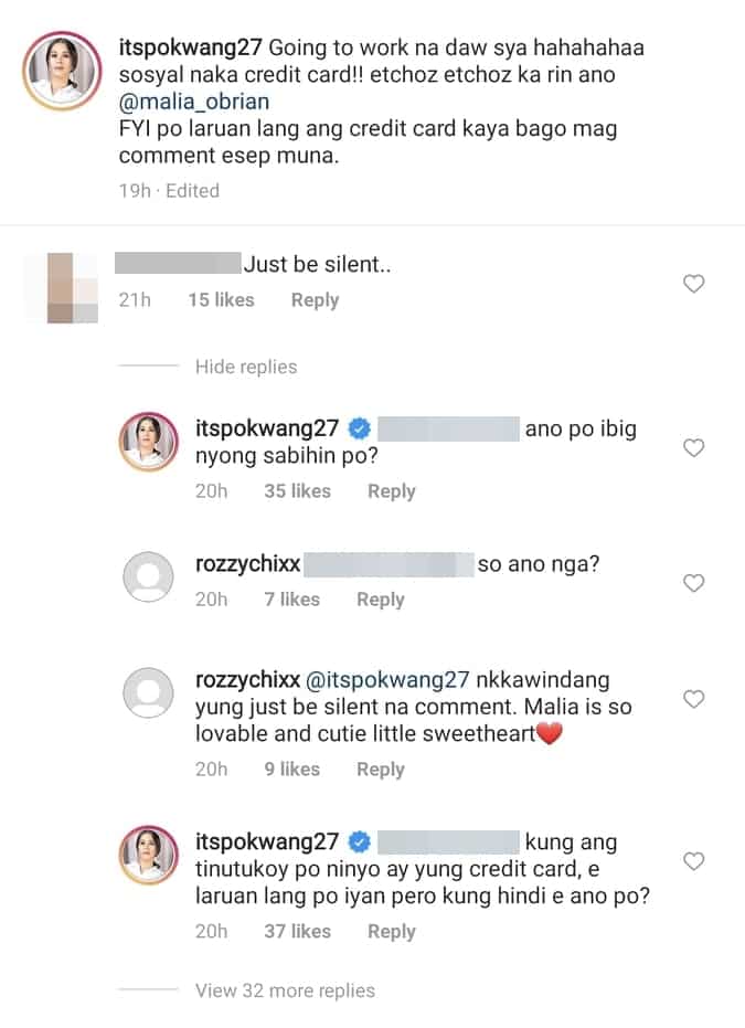 Pokwang, prinangka ang netizen na namuna sa video ni Malia na may hawak siyang credit card