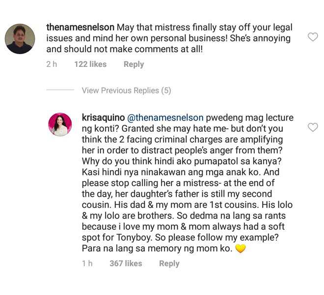 Kris Aquino slams netizen for calling Gretchen Barretto a "mistress"