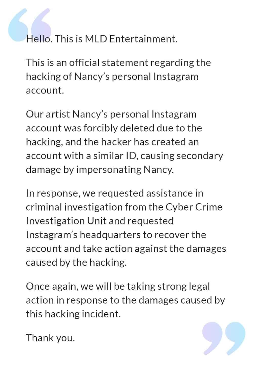 Nancy McDonie of Momoland gets emotional when her Instagram account was hacked