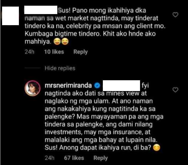 Neri Naig gets irked at basher who seemed to look down on "tindero sa palengke"