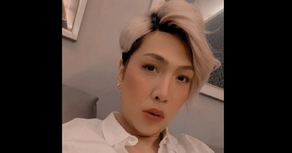 Vice Ganda tries to cover throwback photo of him shown on screen