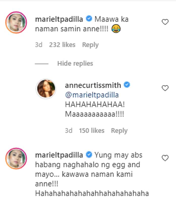 Mariel Padilla hilariously reacts to Anne Curtis' video that shows off her abs: "Maawa ka naman samin"