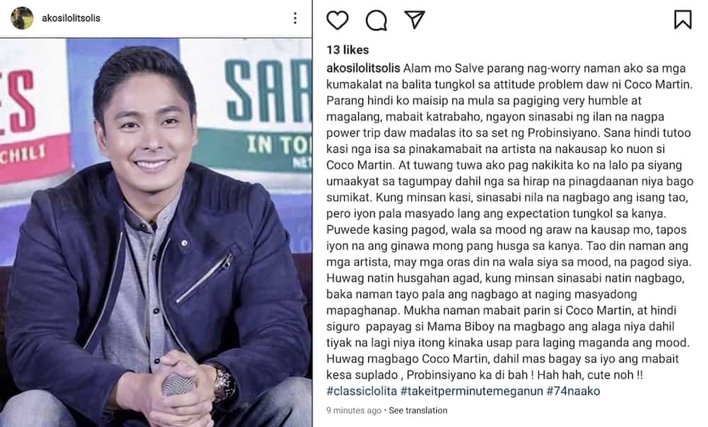 Lolit Solis, nag-alala sa balitang may "attitude problem" umano si Coco Martin