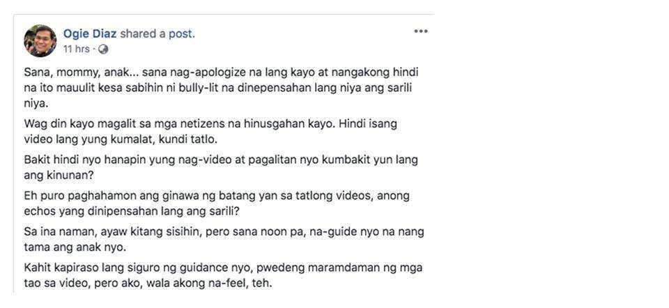 Celebrities lambast apology of viral Ateneo ‘bully’ student and his mom Celebrities lambast apology of viral Ateneo ‘bully’ student and his mom