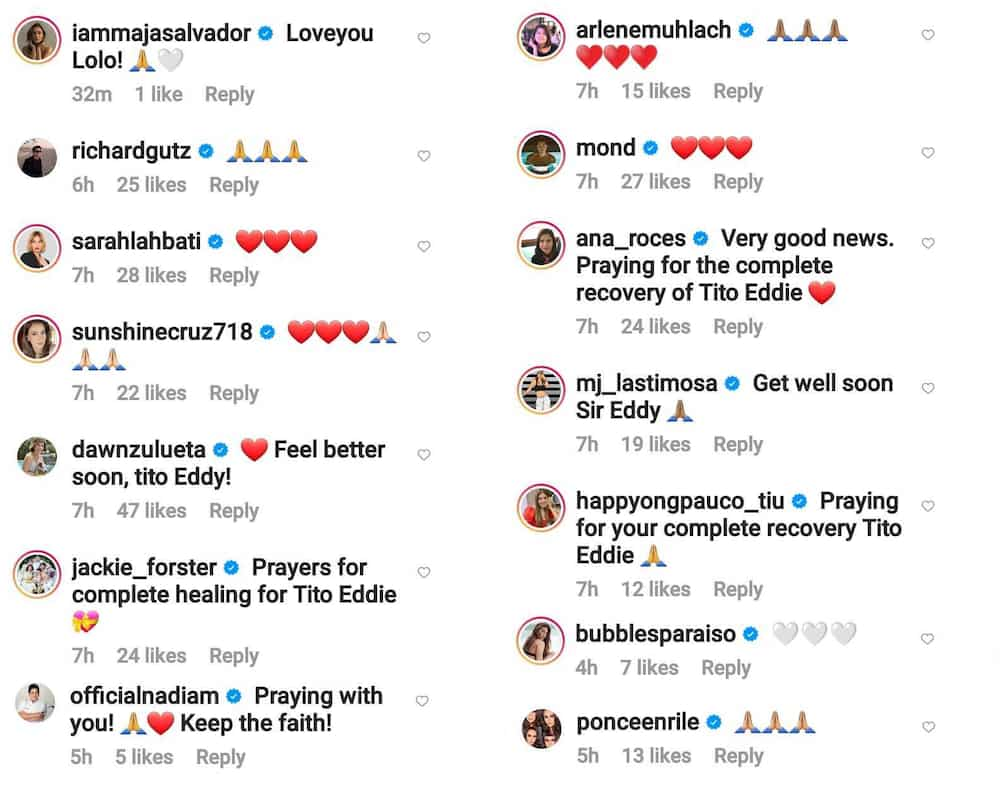 Eddie Gutierrez receives prayers and well wishes from celebrities after his operation