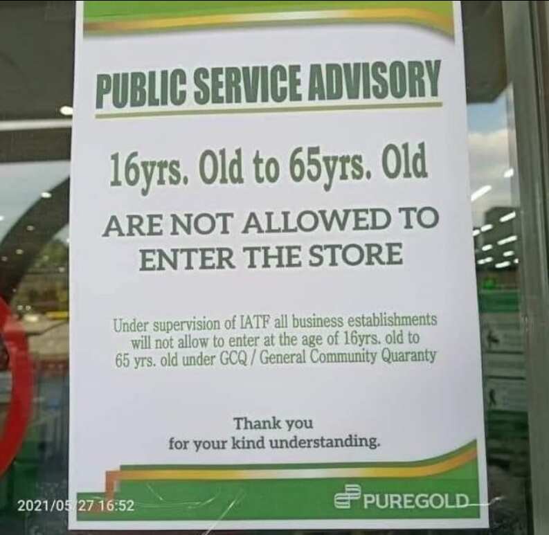 Puregold, napalitan na ang viral poster na nagsasabing bawal pumasok ang "16-65 anyos"