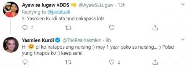 Yasmien Kurdi hits back at netizen who said she didn't pass the nursing board exams