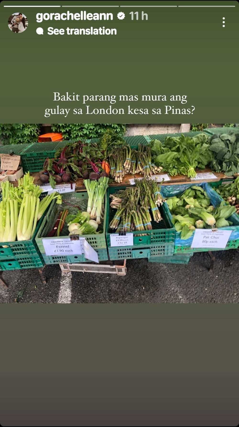 Rachelle Ann Go sa presyo ng gulay sa London: “Bakit parang mas mura” Rachelle Ann Go sa presyo ng gulay sa London: “Bakit parang mas mura”