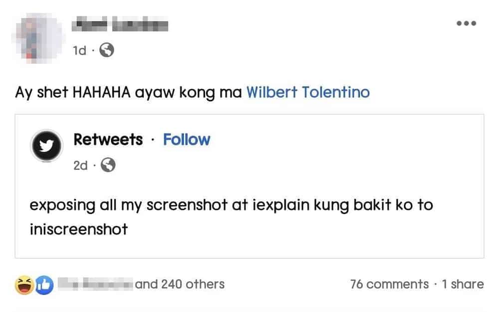 Wilbert Tolentino, nag-react sa 'screenshot' post ng netizen: "Tinag mo pa"