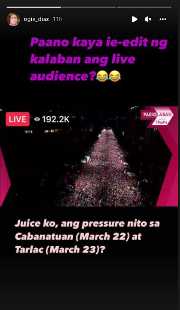 Ogie Diaz, napatanong kung paano ma-eedit ang live audience sa Pasig rally